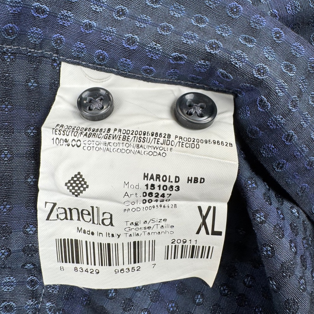 Zanella Button Up Shirt Mens XL Blue Striped Geometric Harold HBD Made In Italy - Picture 9 of 12